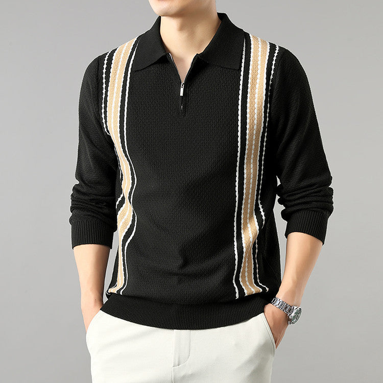 Mens Collar-Style Half-Zip Long-Sleeve Colorblock Knit Sweater