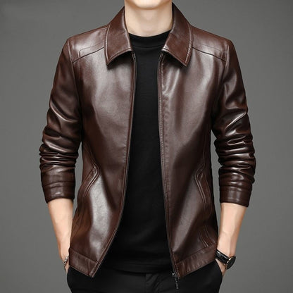Thin Fleece-lined Soft Leather Jacket For Dad