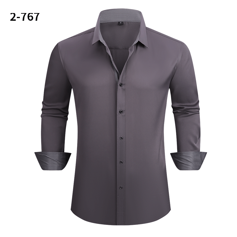 Men's Four-way Stretch Long-sleeved Shirt Color-blocking Business Casual