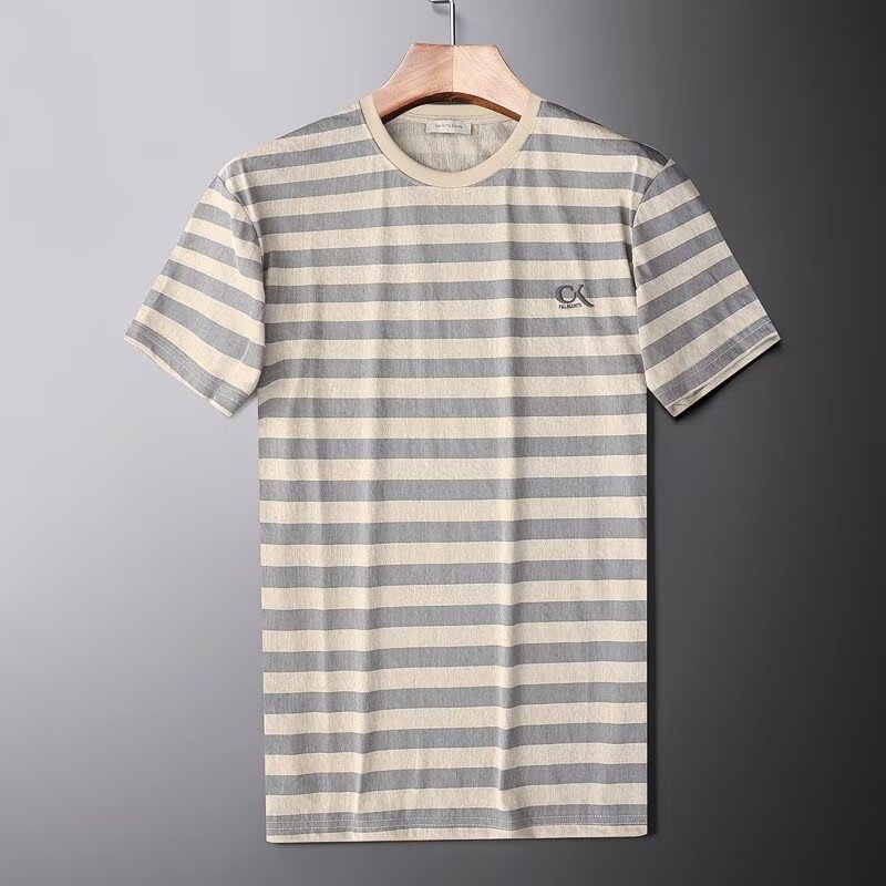 Striped Ice Silk Linen-like Short Sleeve Men's Slim Fit