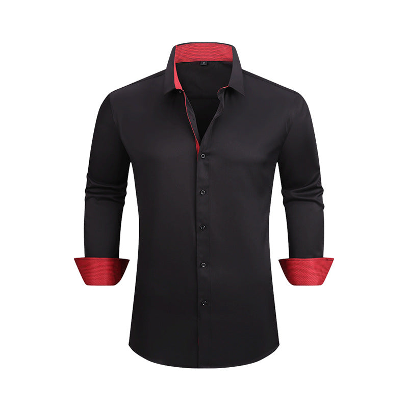 Men's Four-way Stretch Long-sleeved Shirt Color-blocking Business Casual