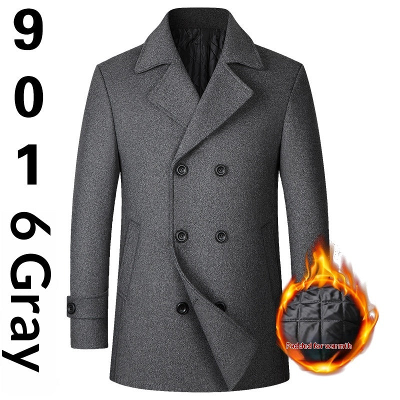 European Size Men's Fashion Double-breasted Lapel Wool Coat