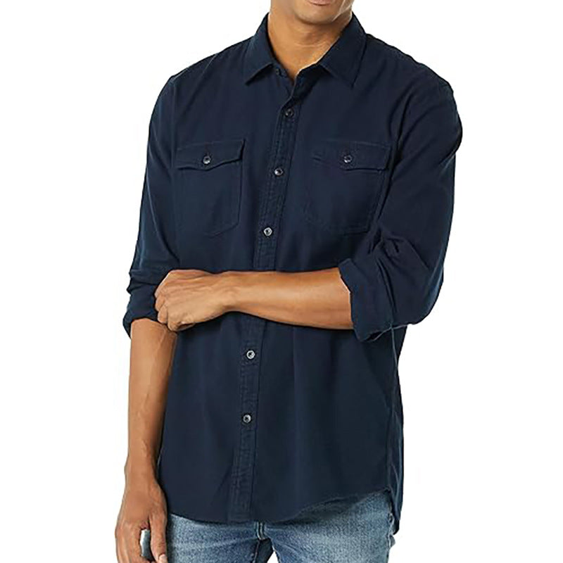 Men's Spring And Autumn Long Sleeve Shirt Double Pocket Casual Young Cardigan
