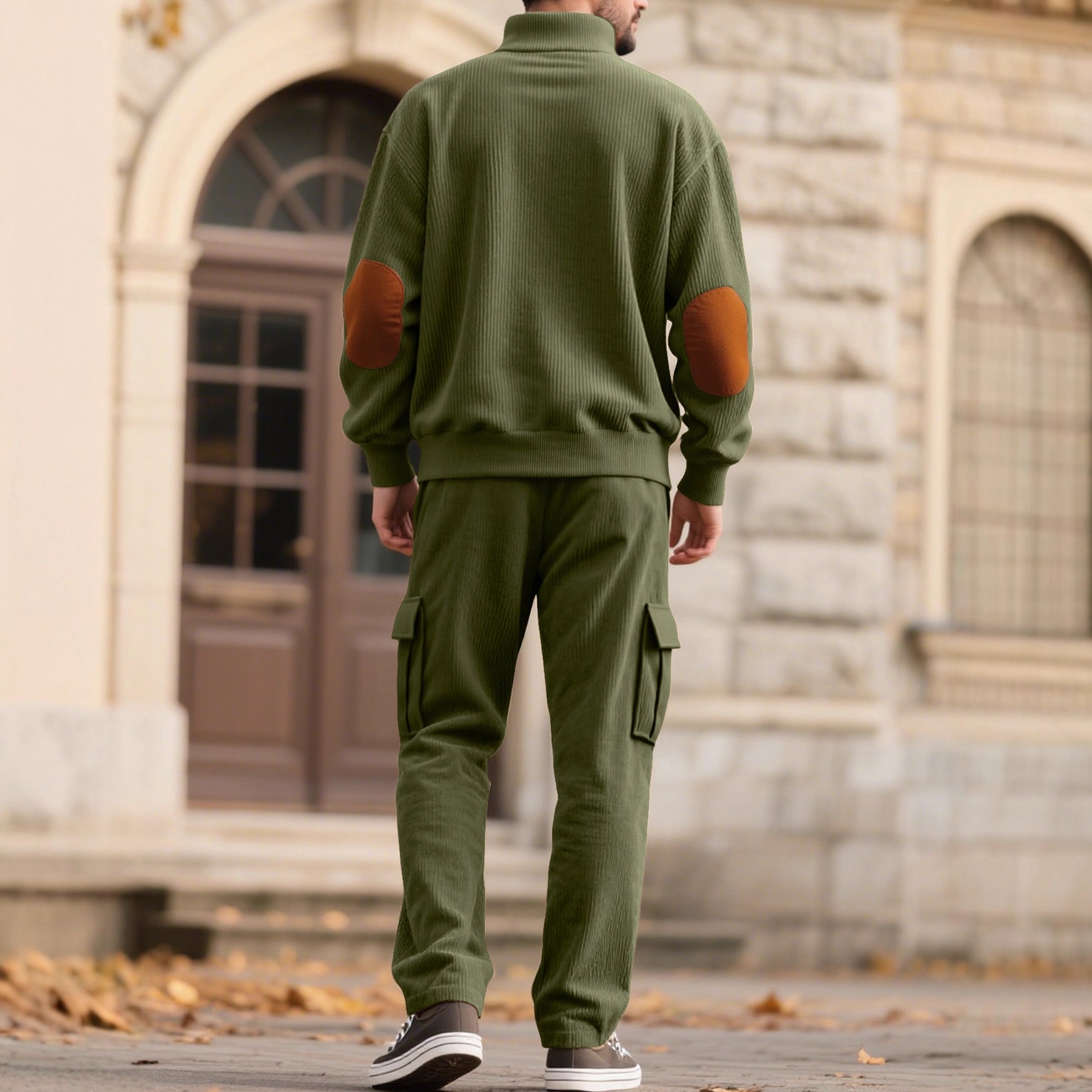 Corduroy Sweatshirt And Sweatpants Stand Collar Access Control Pullover