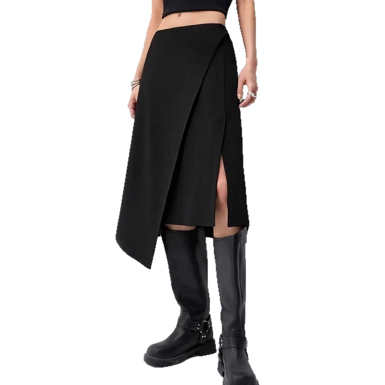 Womens High-Waisted Irregular-Slit Skirt
