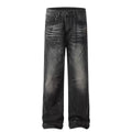 New American-style Retro High-street Black Tie-dye Straight-leg Jeans