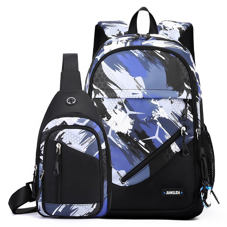 Mens Two-Piece Set Backpack And Chest Bag