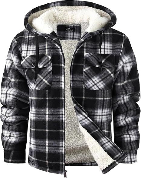 Thick Cotton Coat With Plaid Pattern Long Sleeves Loose Fit And Hood