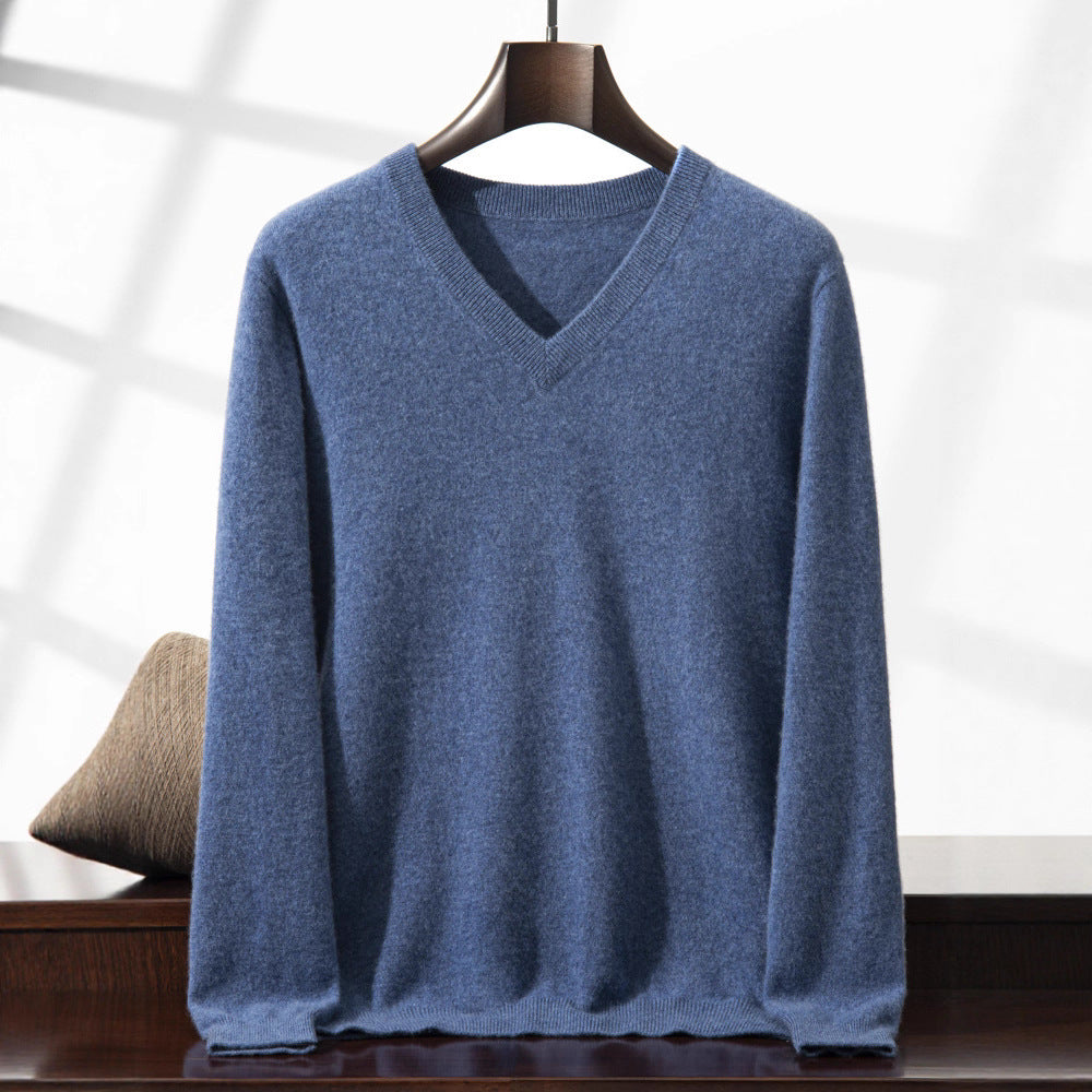 Mens Casual V-Neck Minimalist Knitted Sweater Top