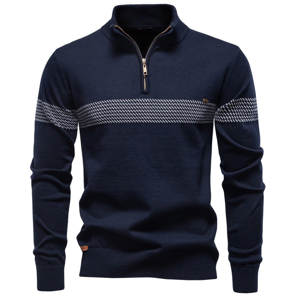 Mens Casual Half-collar Zip-up Sweater Top