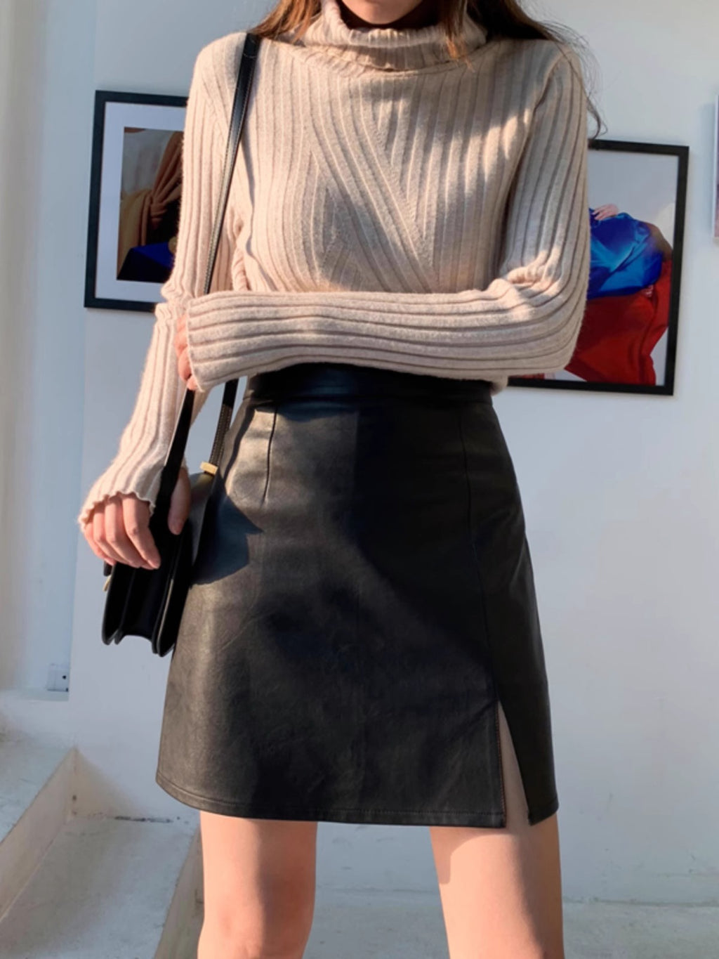 New AutumnWinter High-Waisted  Slimming  Bodycon Sexy PU Leather Skirt For Women