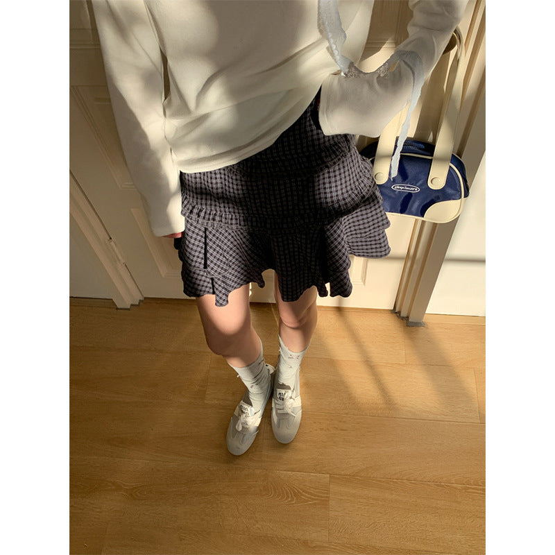 Korean-style Color-block Patchwork Pleated Skirt