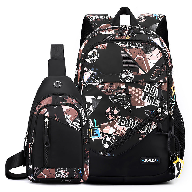 Mens Two-Piece Set Backpack And Chest Bag