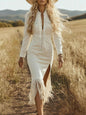 Women's Retro Western Suede Fringe Zipper Long-Sleeve Dress