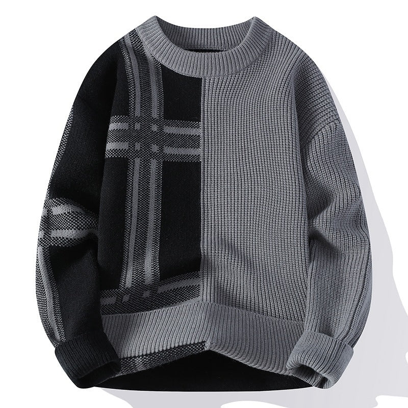 Mens Knitted Fashionable Casual Crew-Neck Sweater