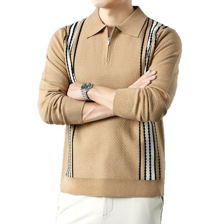 Mens Collar-Style Half-Zip Long-Sleeve Colorblock Knit Sweater