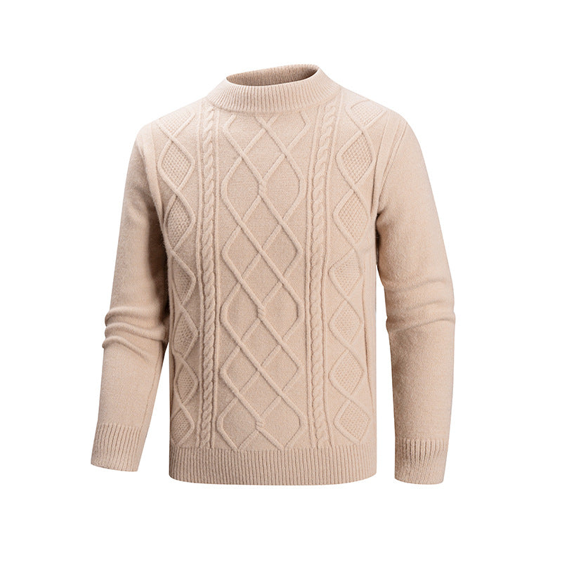 Mens Solid Color Casual Half High Neck Knit Top