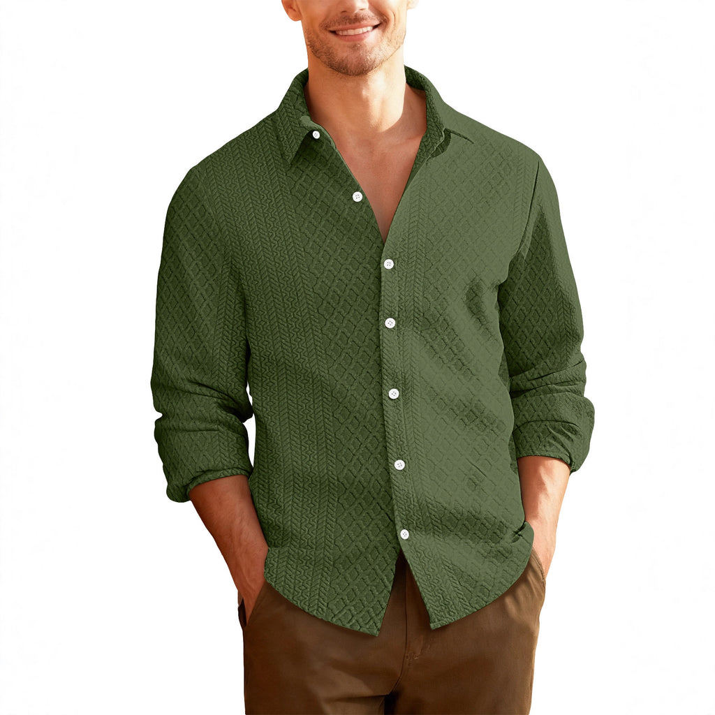 Knitted Floral Casual Sports Fashion Jacket Men's Lapel Long Sleeve Shirt