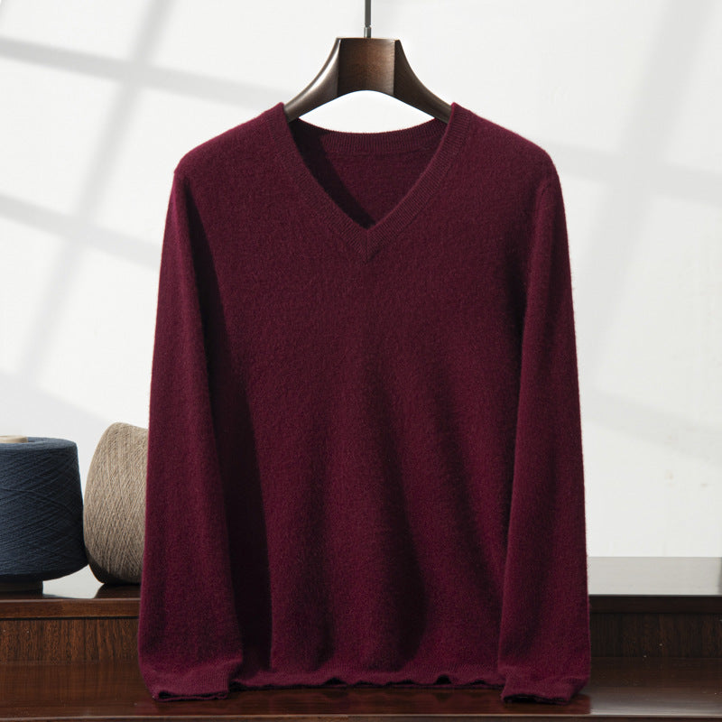 Mens Casual V-Neck Minimalist Knitted Sweater Top