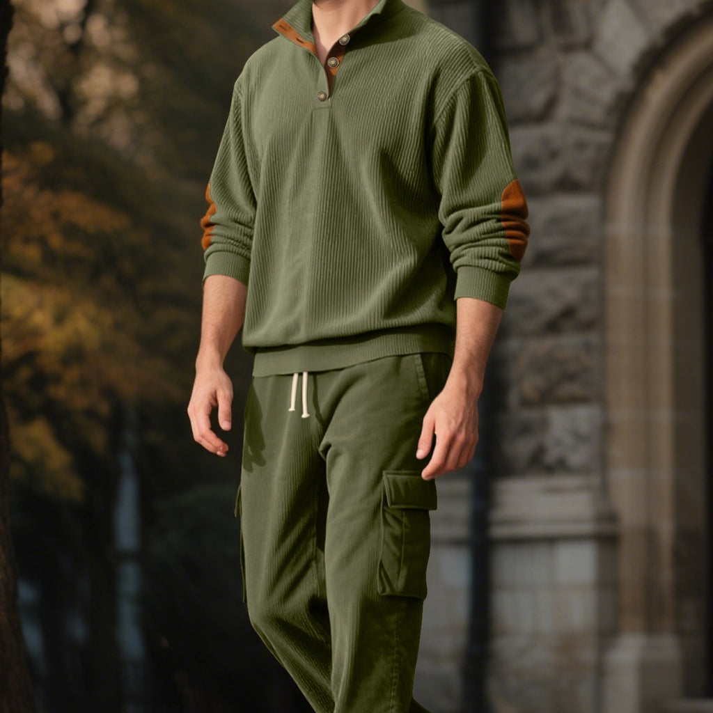 Corduroy Sweatshirt And Sweatpants Stand Collar Access Control Pullover