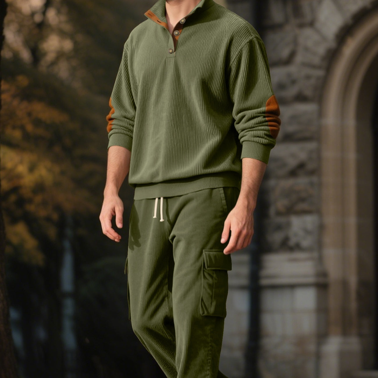 Corduroy Sweatshirt And Sweatpants Stand Collar Access Control Pullover