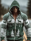 Christmas 3D Digital-Print Casual Zip-Up Hoodie