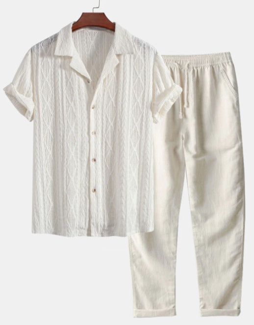 Lapel Casual Short-sleeved Shirt Digital Printing Comfortable Trousers Suit