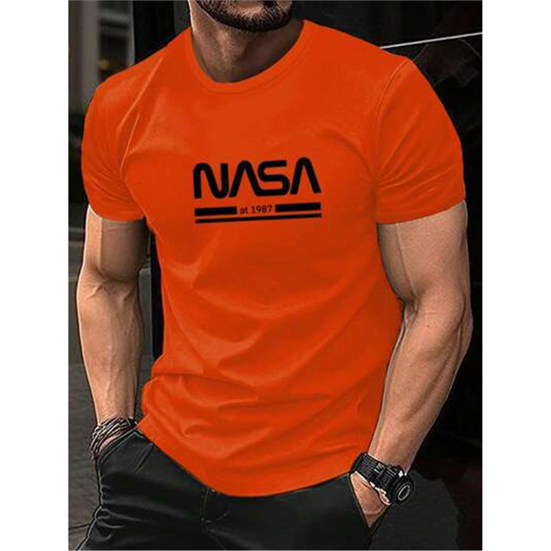 Printed Slim-fit Letters Men's Short Sleeve