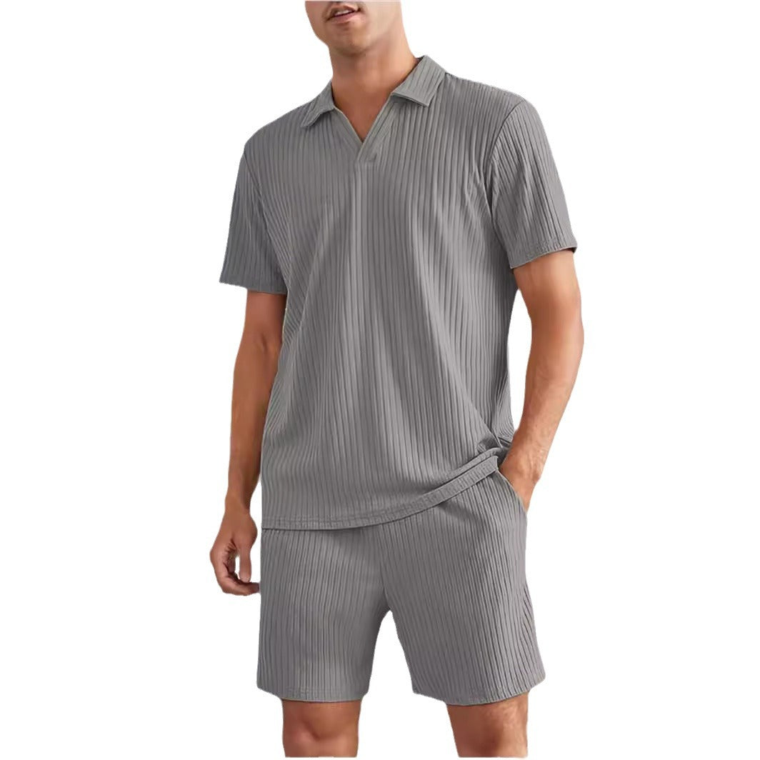 Fashion Casual Polo Short Sleeve Shirt Shorts Two-piece Set Men's Suit