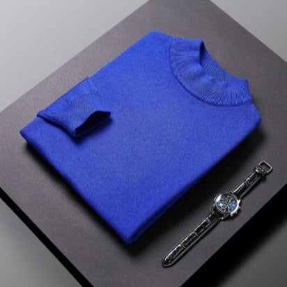 Solid Color Semi High Neck Wool Sweater