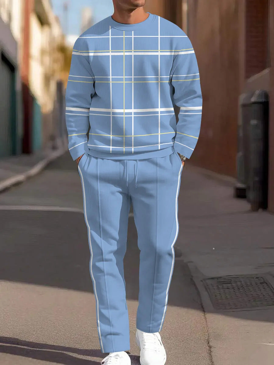 Autumn Casual Fashion Men's 3D Digital Print Round Neck Loose Sweatshirt And Sweatpants Set