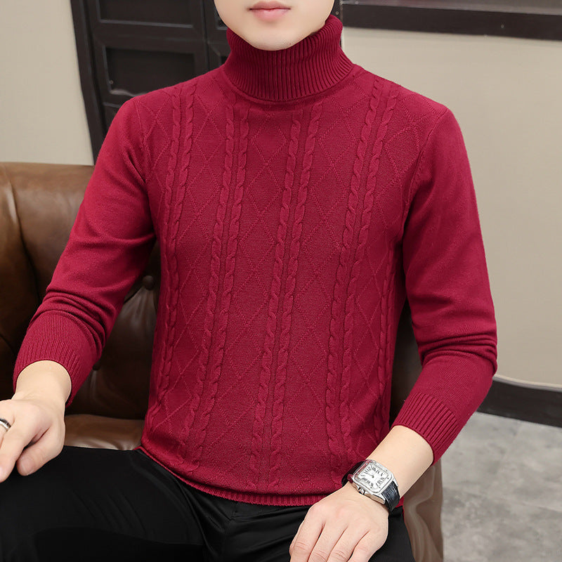 New Mens Turtleneck Sweater With A Twisted Cable Knit Design