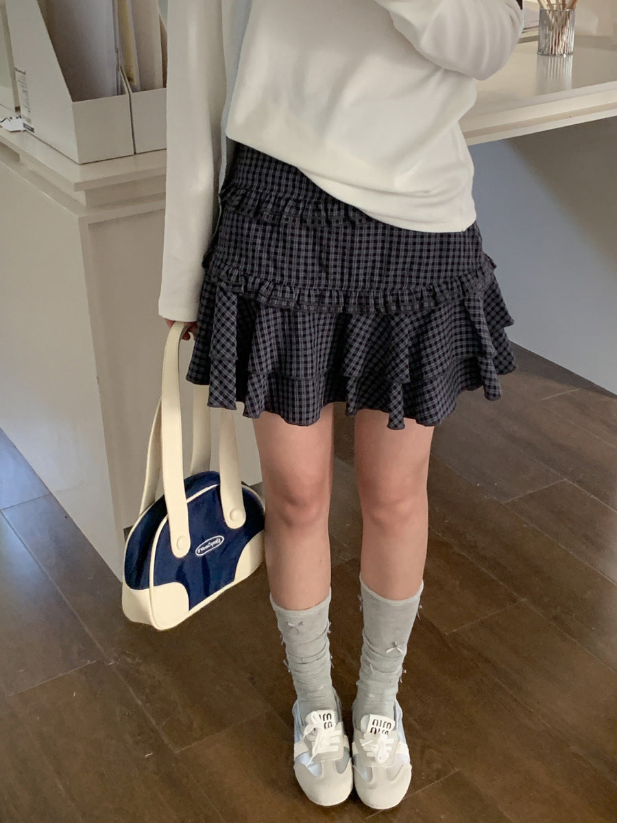 Korean-style Color-block Patchwork Pleated Skirt