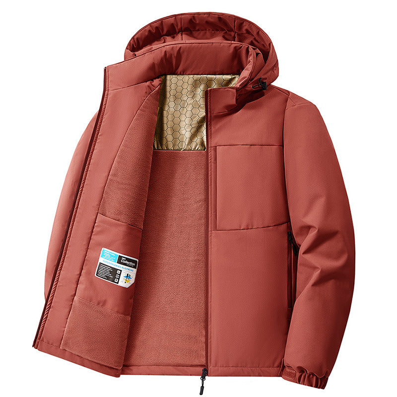 Men's Hooded Fleece-lined Thickened Windproof Cotton Jacket