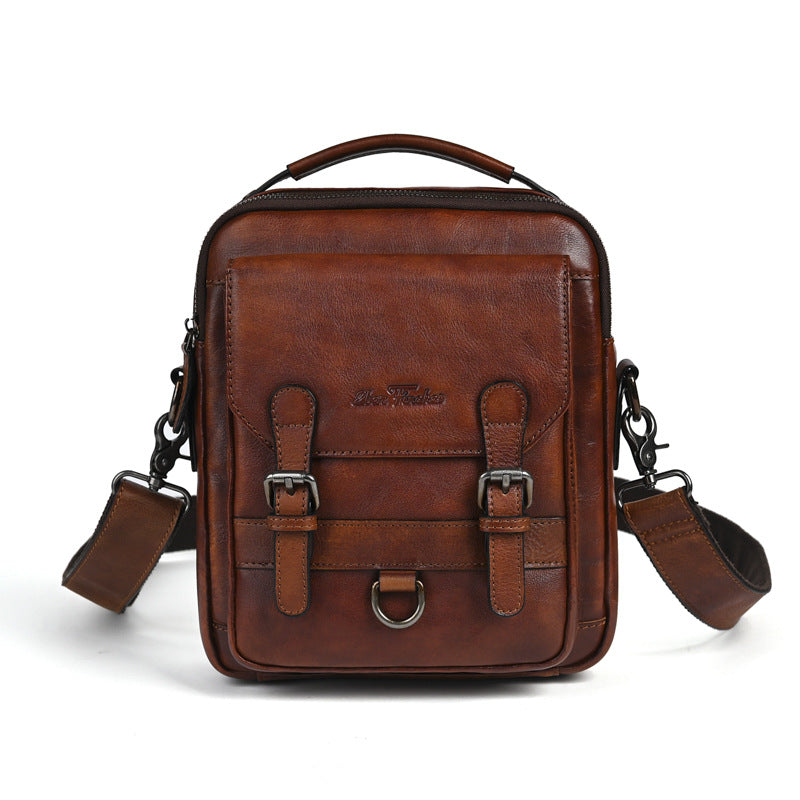 Genuine Leather Retro Hand-rubbed Top-grain Cowhide Men's Shoulder Bag Crossbody Commuter Bag