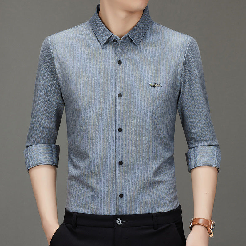 Men's Long-sleeved Shirt Fashion Casual Vertical Stripe Shirt