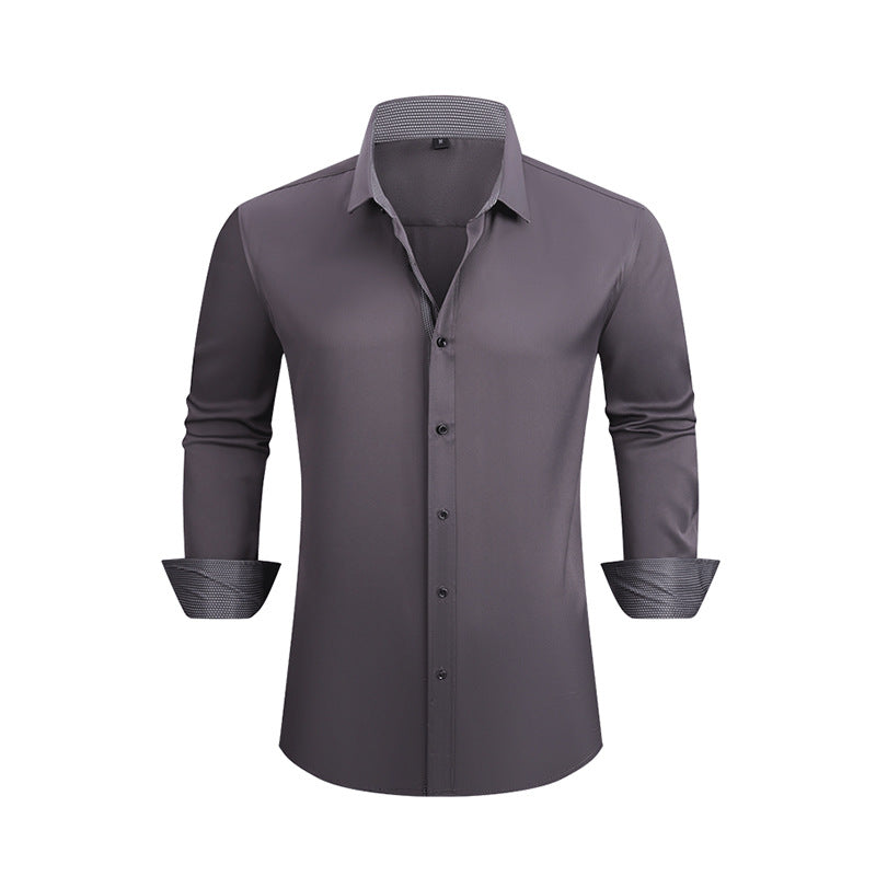 Men's Four-way Stretch Long-sleeved Shirt Color-blocking Business Casual