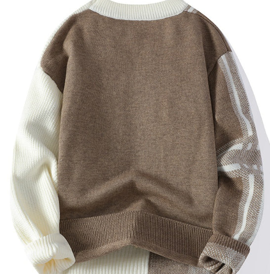 Mens Knitted Fashionable Casual Crew-Neck Sweater