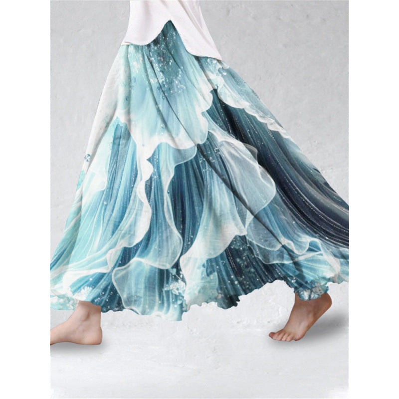 Springautumn 3D Digital-printed Midi A-line Skirt