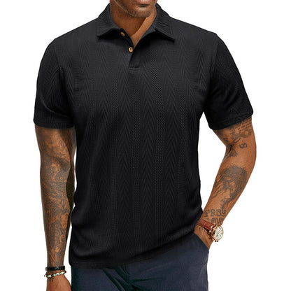 Men's Short-sleeve T-shirt With A Textured Turn-down Collar