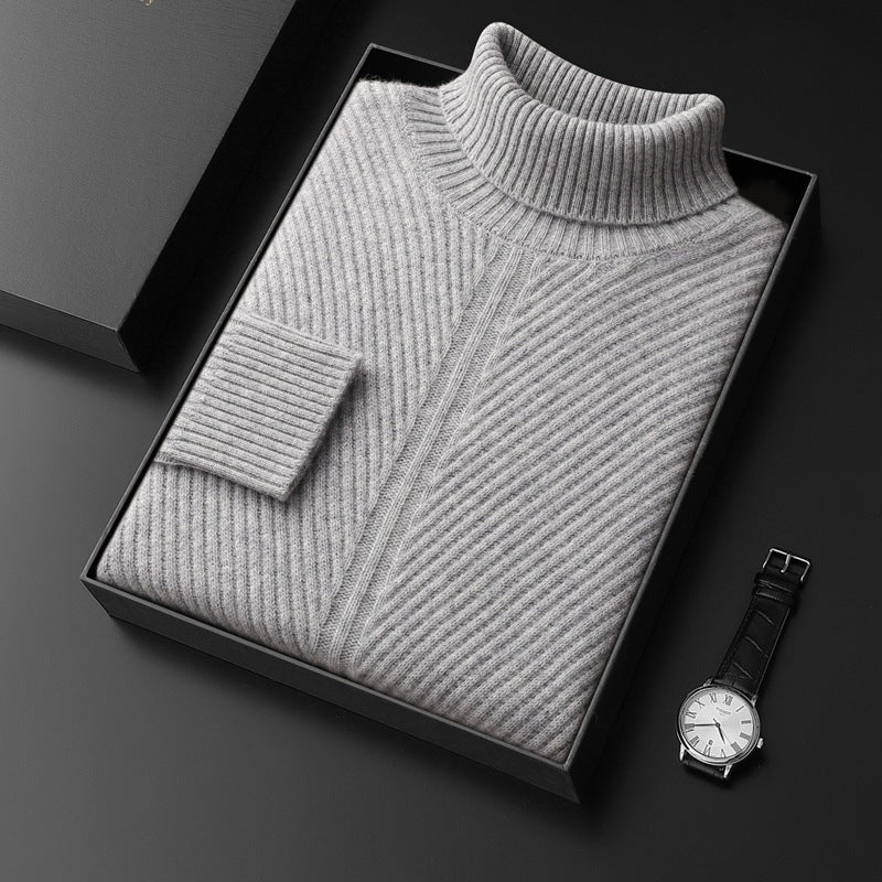 Thickened Turn-Down Collar Thermal Crewneck Cashmere Base Layer Sweater Plus-Size Knitted Pullover