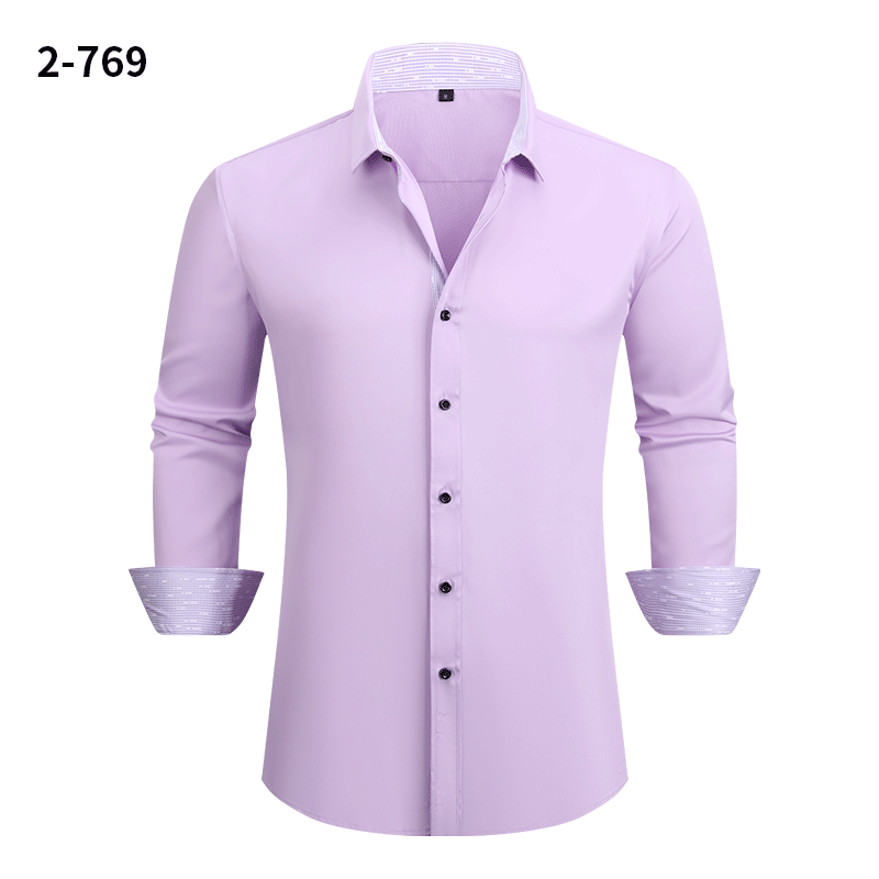 Men's Four-way Stretch Long-sleeved Shirt Color-blocking Business Casual