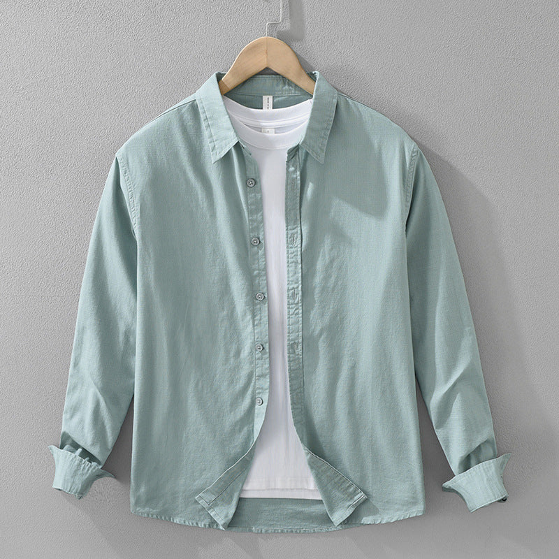 Men's Japanese Cotton Linen Long Sleeve shirt Blouse Fashion All-matching