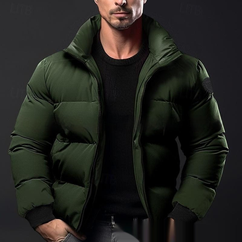 Mens Solid-Color Cotton-Padded Down Jacket Coat