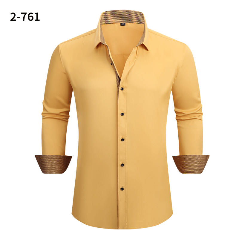 Men's Four-way Stretch Long-sleeved Shirt Color-blocking Business Casual