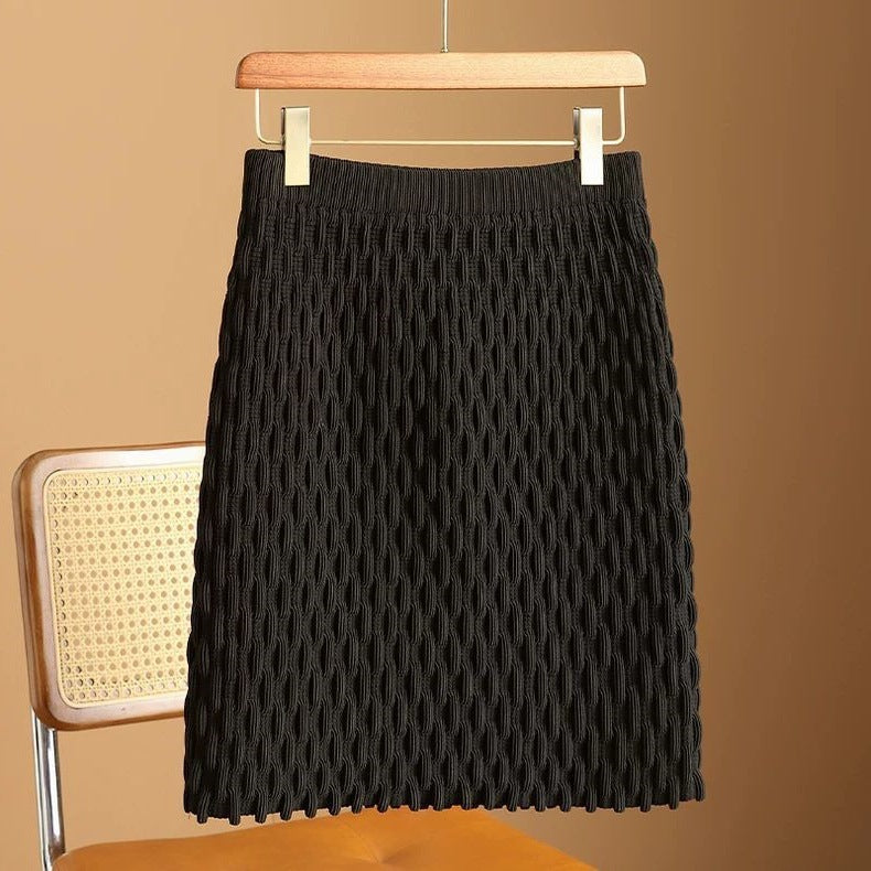 Elegant High-Waisted Pleated Knit Skirt For Women