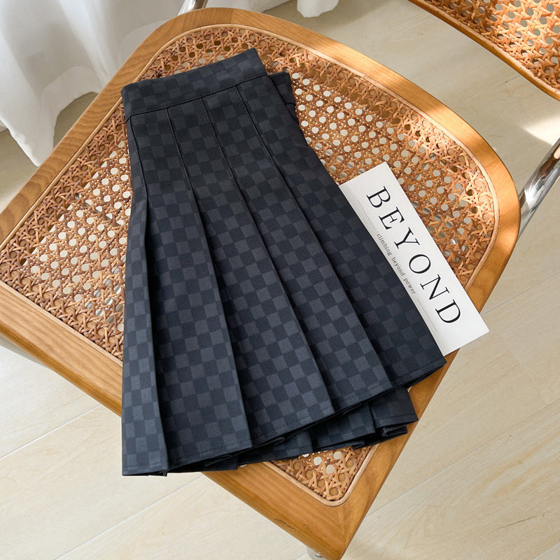 Plaid A-line Skirt For Women Pleated High-waisted And Figure-flattering