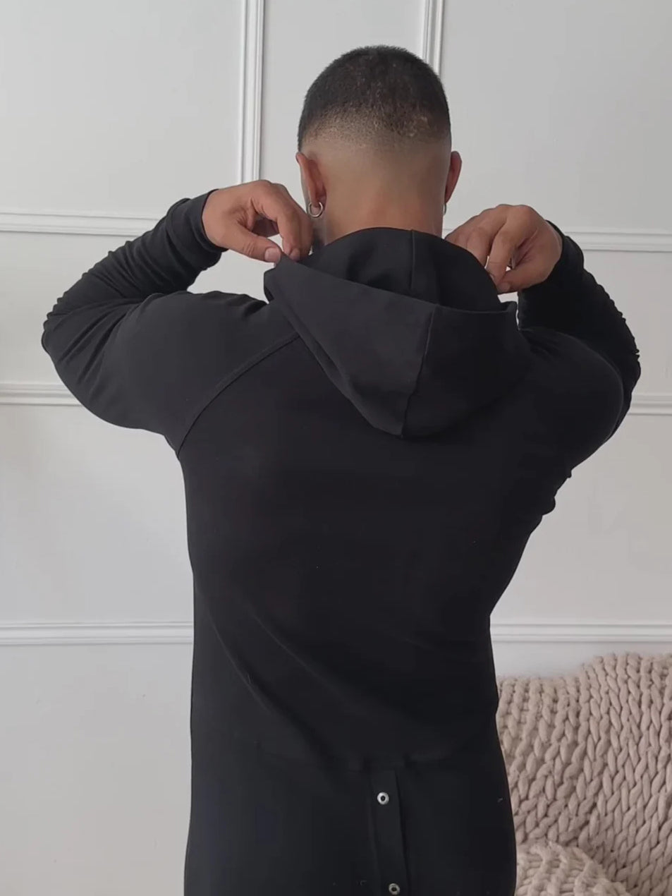 Black Hooded Button - Front Jumpsuit