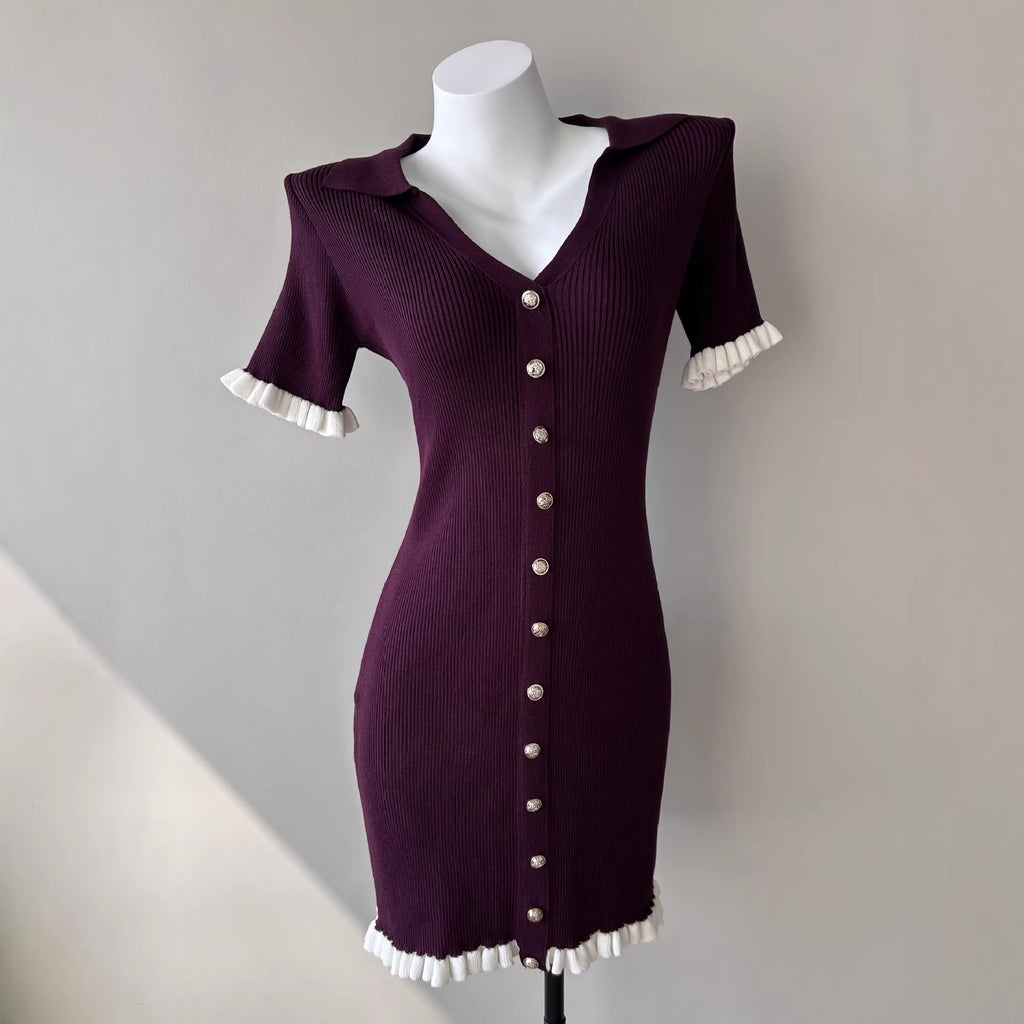 High-Waisted Short Fitted Dress for Women, V-Neck Short Sleeve, Chic and Versatile Mini Dress