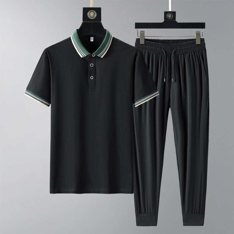 Summer Quick-drying Breathable Casual Long Pants Men's Polo Shirt Two-piece Suit